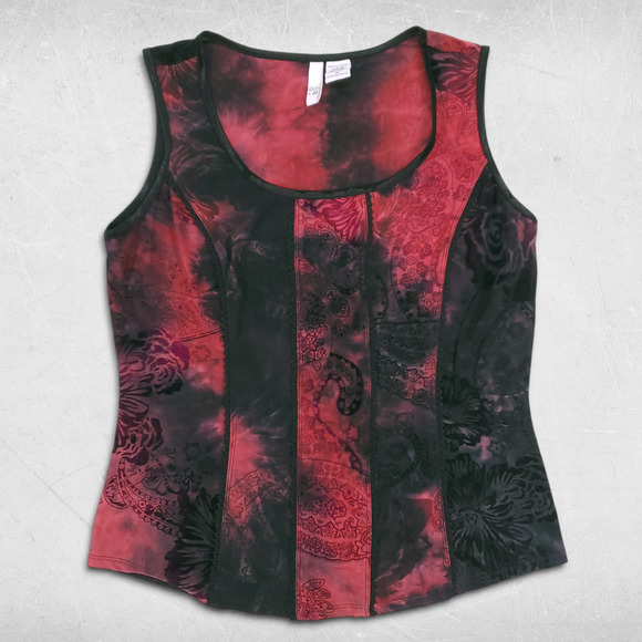 Sami Jo Tank Top Wmns M Black Red Floral Paisley Velvet Burnout Feminine Grunge - Picture 1 of 10